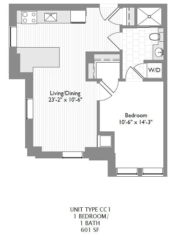 Floor plan 1-Bedroom 1-Bathroom | 601 sqft