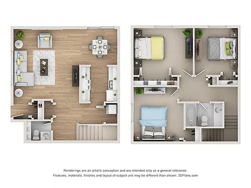 Floor plan Three Bed, One and Half Bath Townhome Renovated