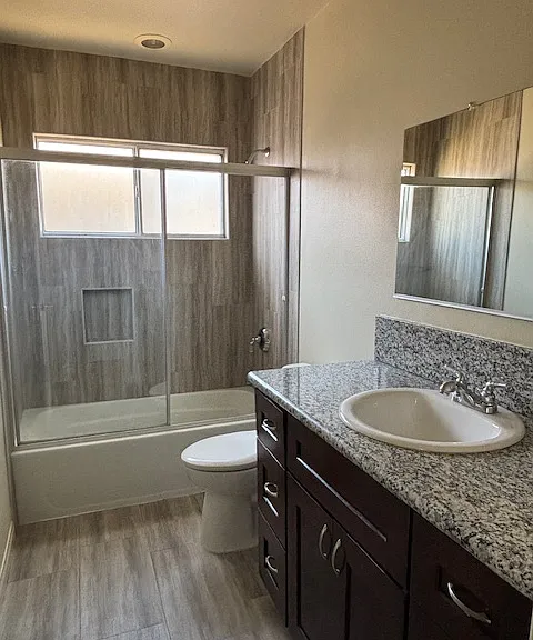 Bright bathroom with lots of storage under cabinet