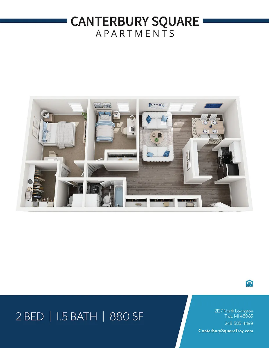 Floor plan 2 BEDROOM 1.5 BATH APT