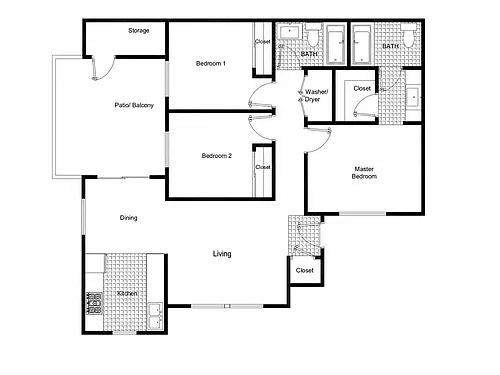 Floor plan Three Bedroom - 60%