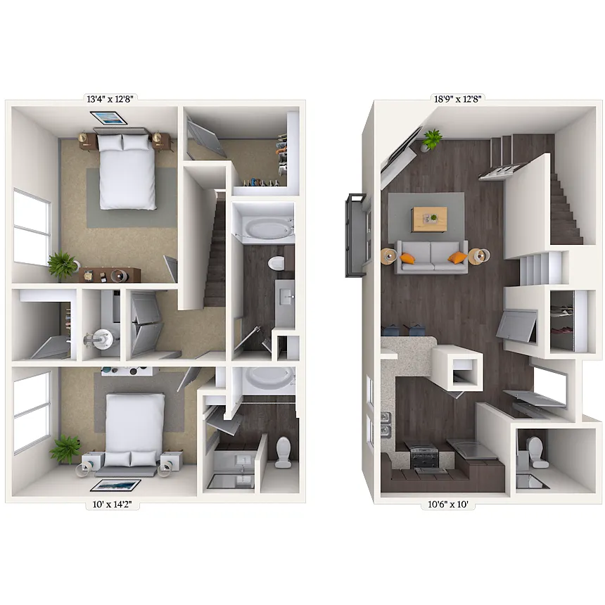 Floor plan Dual Level 2x2 1201-2026 SF