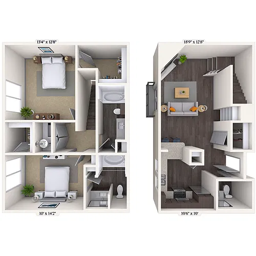 Floor plan Dual Level 2x2 1201-2026 SF