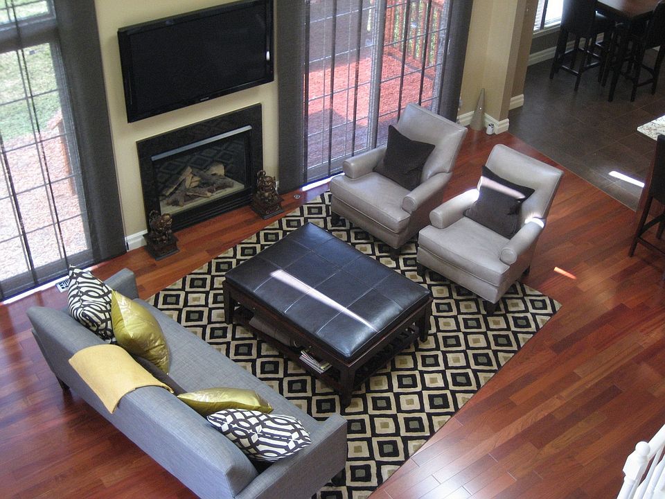 Main Room view from loft with Fireplace & new Hardwood Floors 