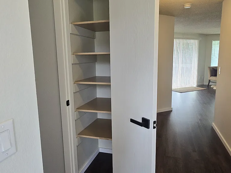 Linen closet at entry. (rug not included).