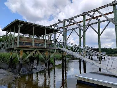 Boat dock at low tide