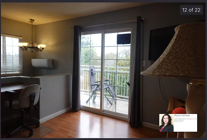 upstairs patio, attached to loft, view overlooking yard (fruit trees, flowers, yard space and more)