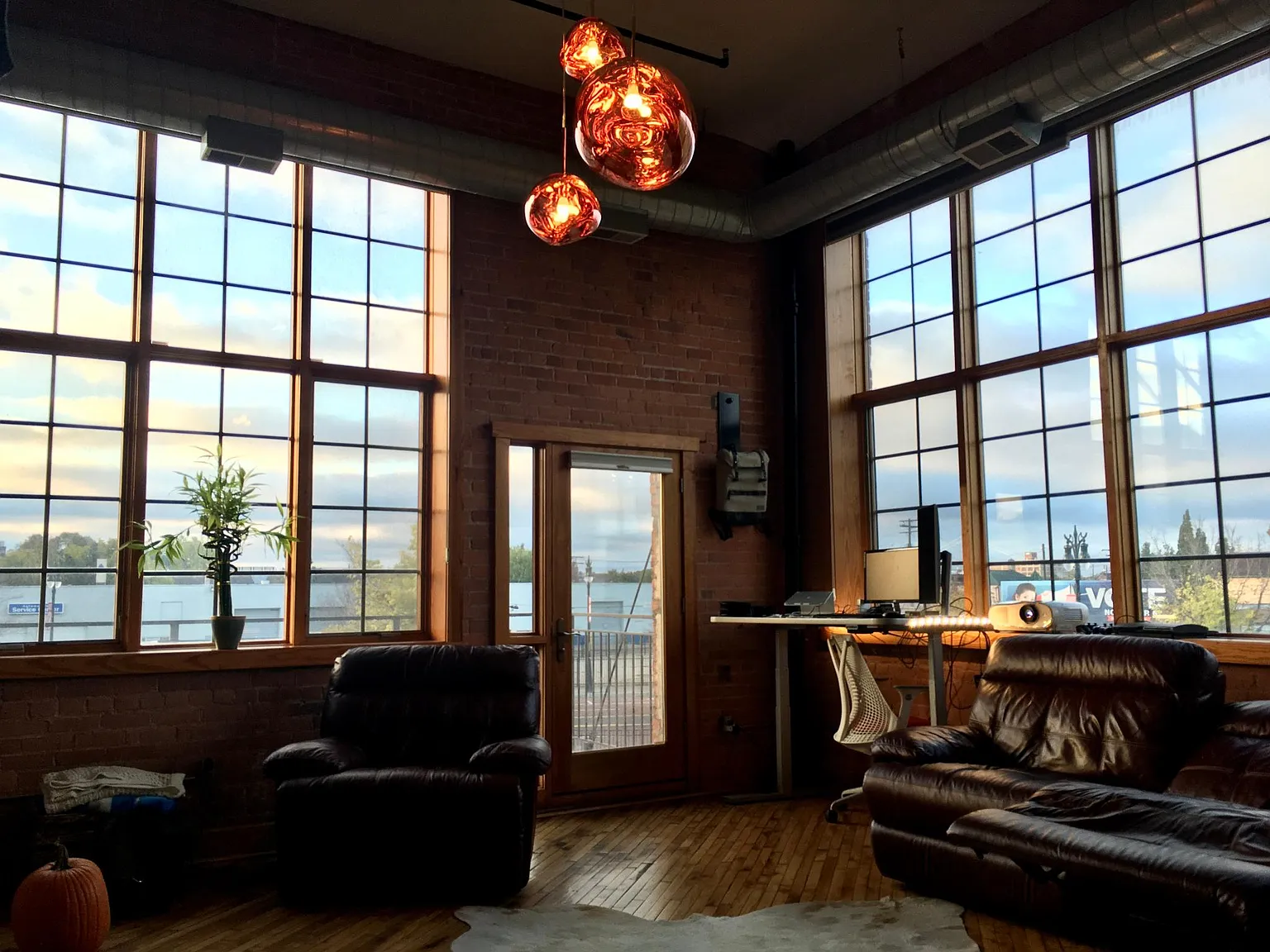 Tom Dixon "Melt" Lighting/Exposed Brick/Expansive Pella Windows/Ambassador Bridge Views