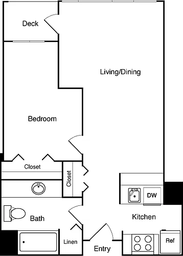 Floor plan 1 Bed 211, 311 SE