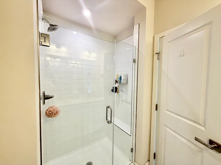 Master bathroom with frameless shower door
