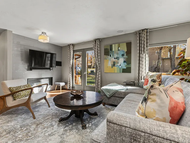 Living Room | Large Couch, Smart TV, Fire Place