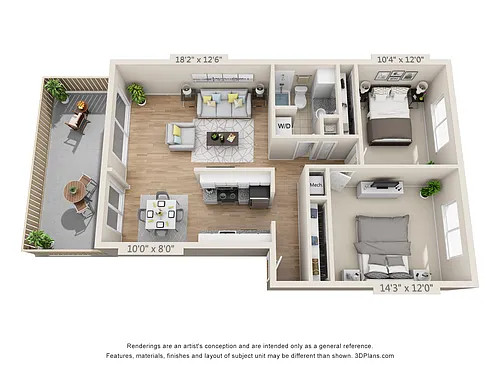 Floor plan Two Bedroom-One Bathroom D
