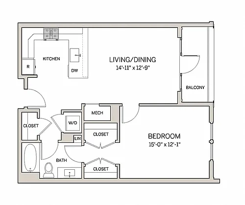 Floor plan 1 Bed 1 Bath A5