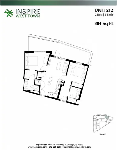 Floor plan L2x12 2 Bed - 2 Bath, Balcony