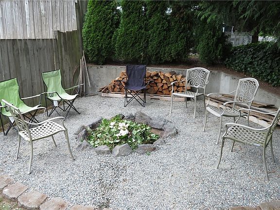 Fire pit in the side yard. 