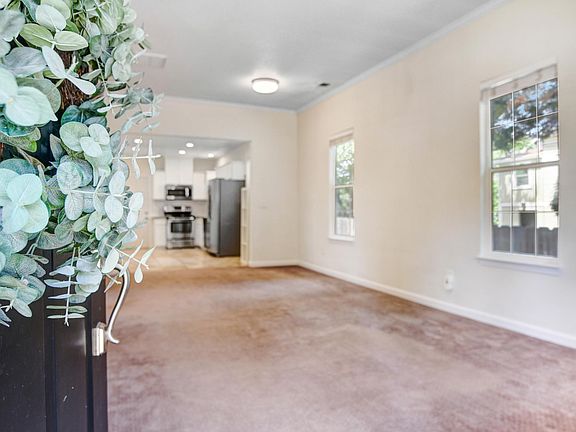 Living area with high ceilings
