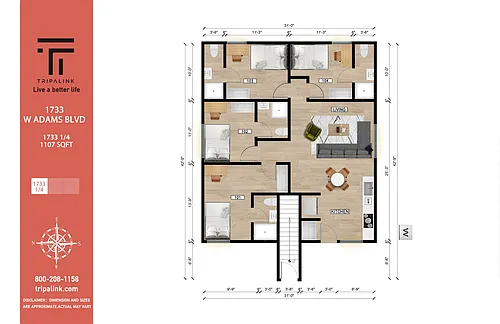 Floor plan 1733 1/4 W Adams Blvd