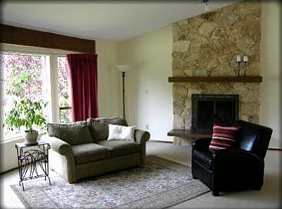 Living room with vaulted ceilings