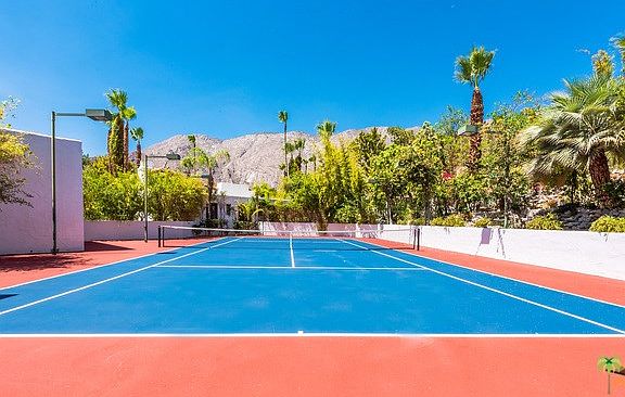 Lighted Tennis Court with Waterfall