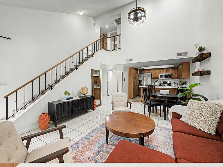 Vaulted ceilings and an open floor plan keep the main living area bright and airy