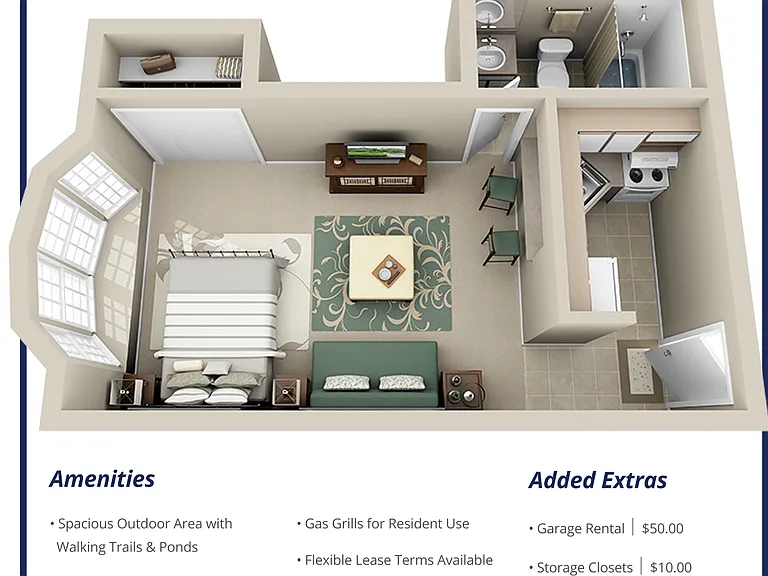 Studio 335-350 sq ft plan