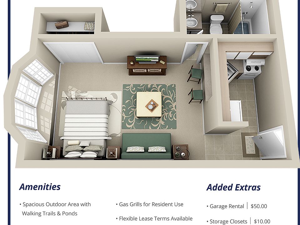 Studio 335-350 sq ft plan