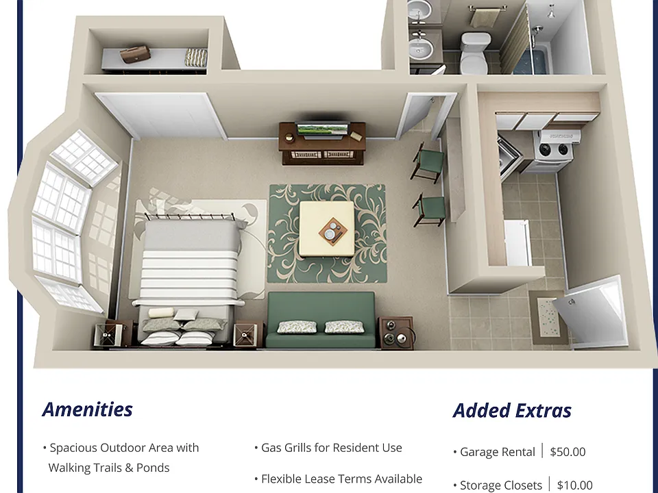 Studio 335-350 sq ft plan