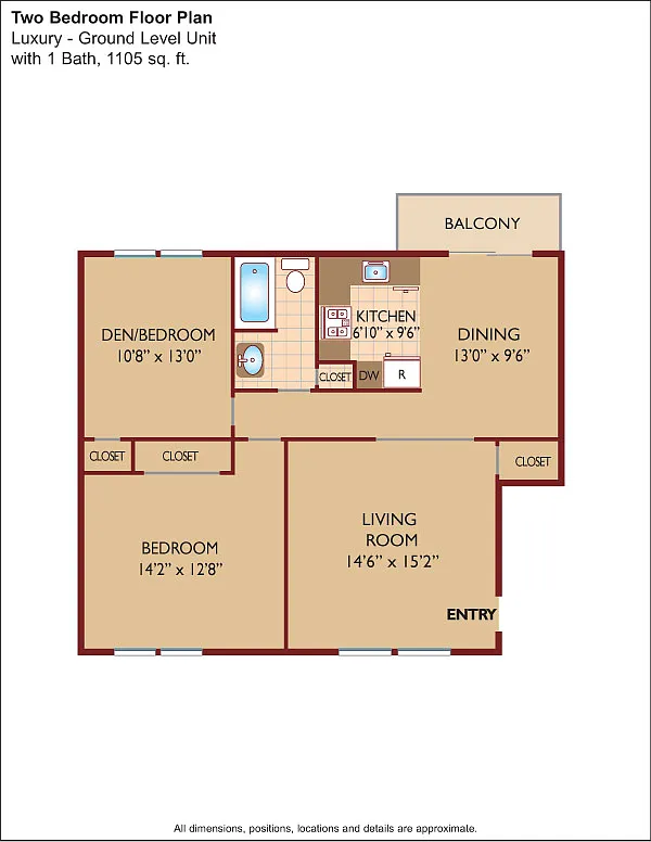 Floor plan $1.98/sq.ft. - Two Bedroom Luxury/1 Bath