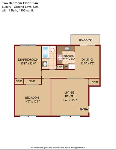 Floor plan $2.16/sq.ft. - Two Bedroom Luxury/1 Bath