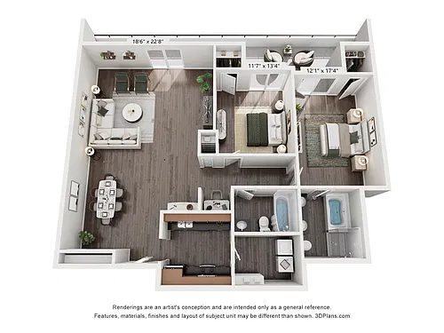 Floor plan 2 Bed, 2 Bath P