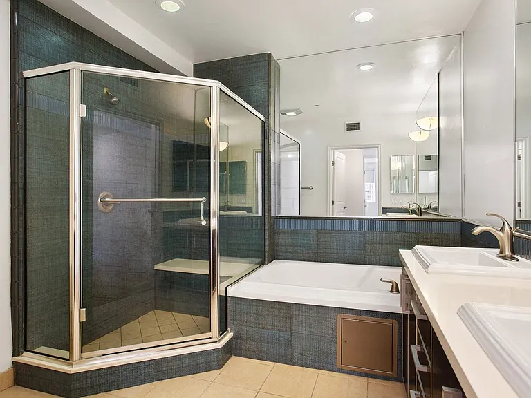 Bathroom with Large-Size Bathtub, Stand-Up Shower, and Double-Sink Vanity