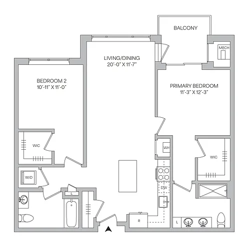 Floor plan B07 - 2BR 2BA (1112 SF)