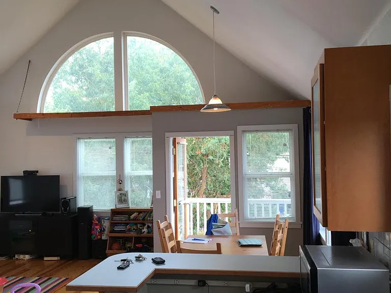 Kitchen into living and dining room