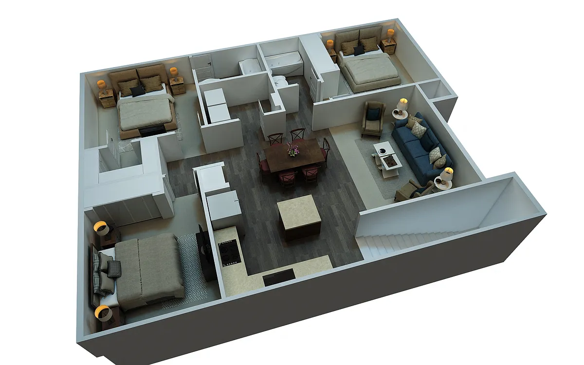 Floor plan Flat Style 3 Bedroom 2 Bathroom Lower Level