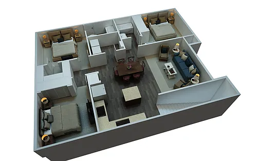 Floor plan Flat Style 3 Bedroom 2 Bathroom Lower Level