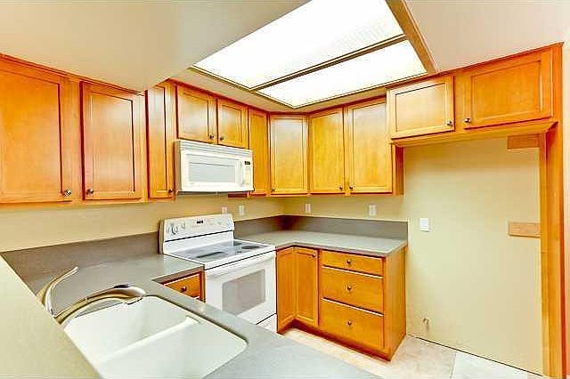 Kitchen ceiling lights have been changed to flush-mount ceiling lights