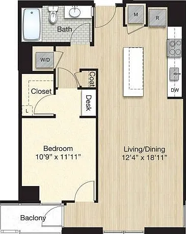 T61.1 - Large 1 Bed 1 Bath with Balcony T61.1 - Large 1 Bed 1 Bath with Balcony