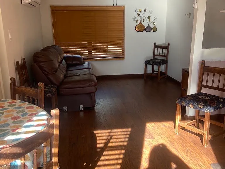 When you enter the cabin, you are greeted by the fully equipped kitchen and living room.