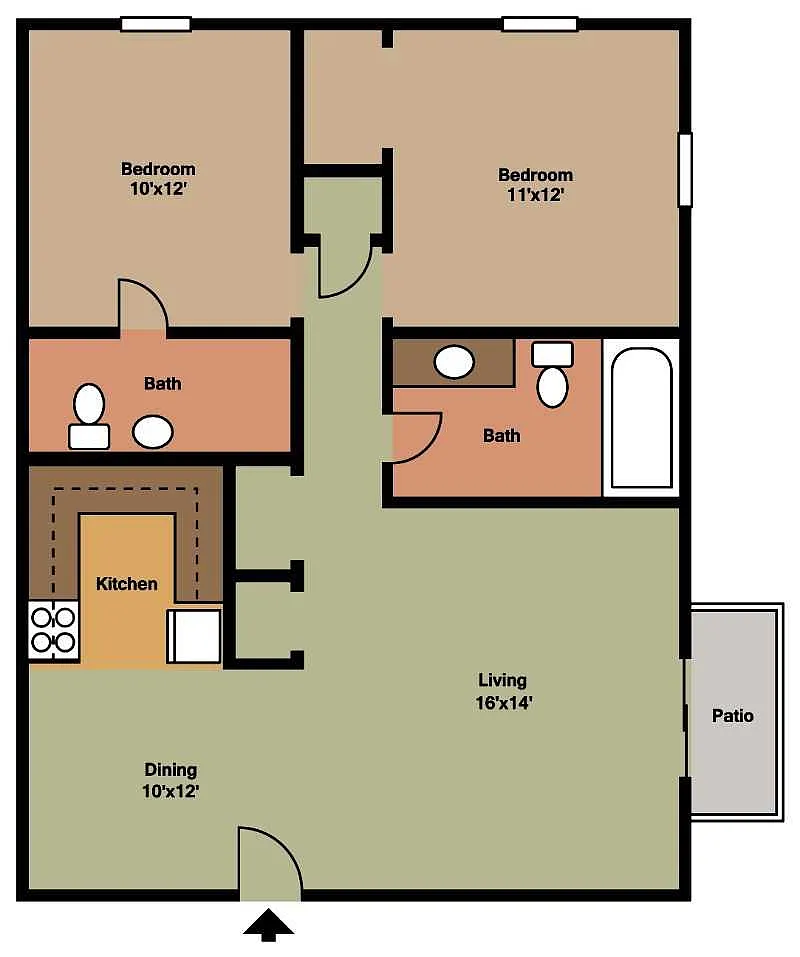 Floor plan TT Two Bedroom One and Half Bath Balcony