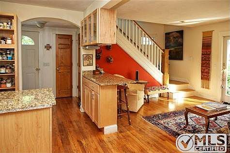 Kitchen spills into the den