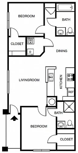 Floor plan Two Bedroom Two Bathroom 60%