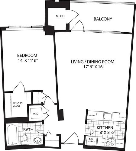 Floor plan 1 Bedroom E