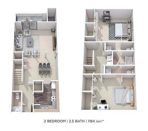 Floor plan Two Bedroom 2.5 Bath Townhome