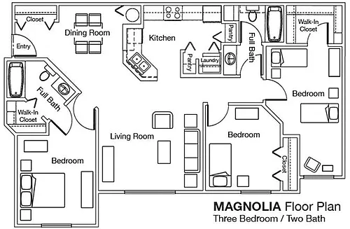 Floor plan Three Bedroom Two Bathroom 60%