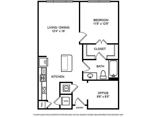 Floor plan Sunset - One Bedroom w - Office