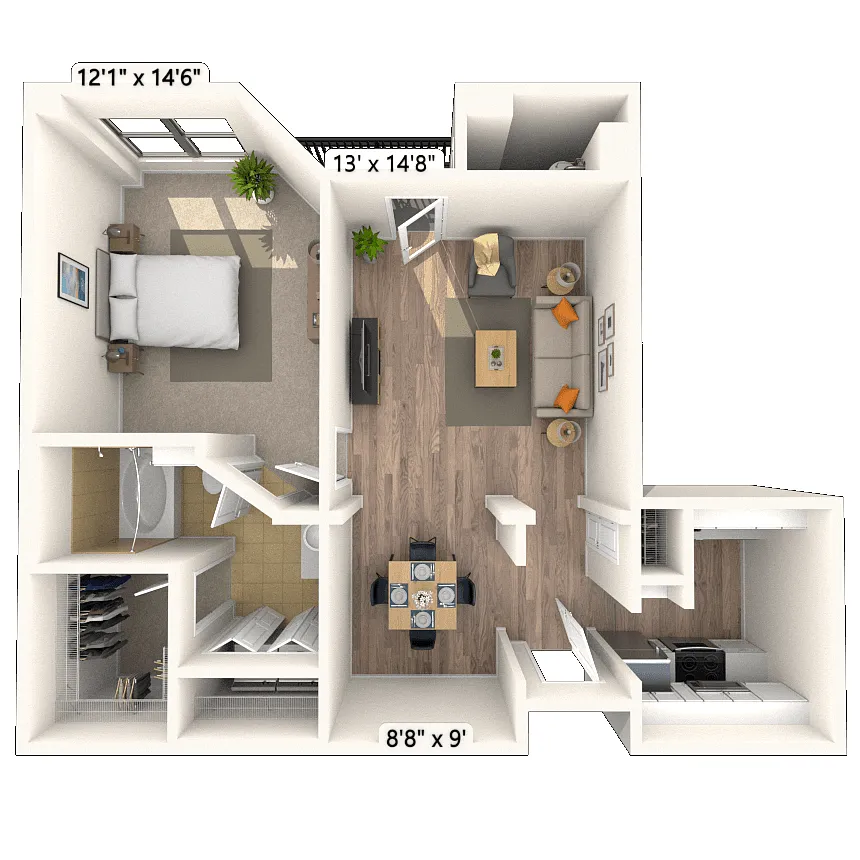 Floor plan Traditional 1x1 770 SF