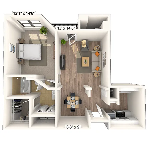 Floor plan Traditional 1x1 770 SF