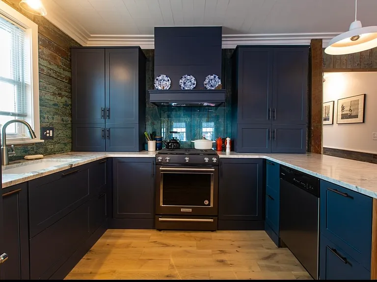 Gas range and custom cabinetry