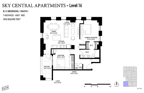 Floor plan 2 Bed, 1 Bath