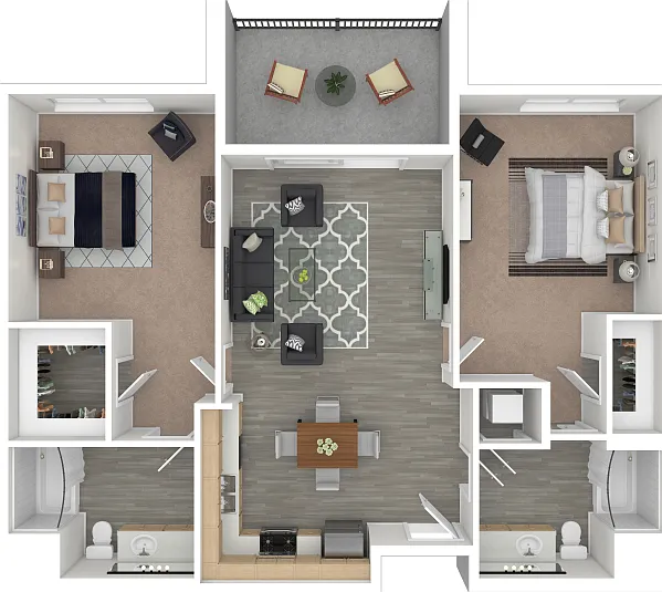 2 Bed 2 Bath A Floorplan Diagram